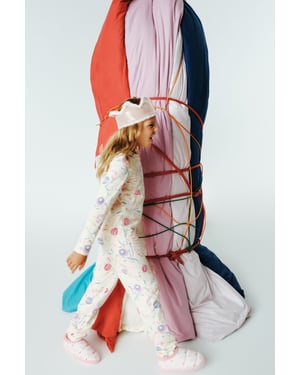 Girls' Circus Patterned Buttoned Long Sleeve Pajama Set