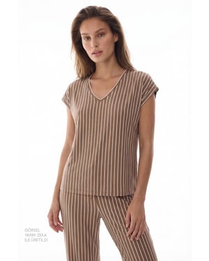 Hera Randig Spetskortärmad Byxpyjamas Set