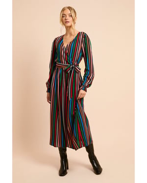Multi Stripe Printed Wrap Dress