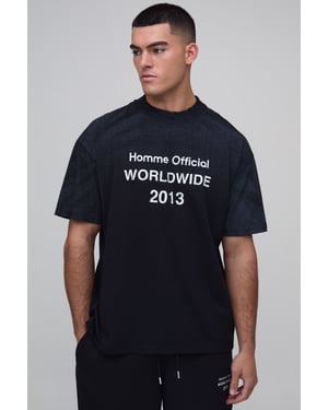 Black Oversized Homme Official Print Spray Wash T-Shirt