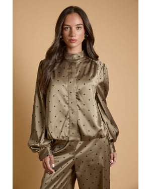 Petite Polka Dot Satin Back Crepe Funnel Neck Jacket