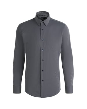 Men's Boss Collared Neck Long Sleeve Regular Fit Shirt in Dark Blue