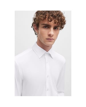 Men's Boss Point Collar Long Sleeve Regular Fit Oxford Shirt in White