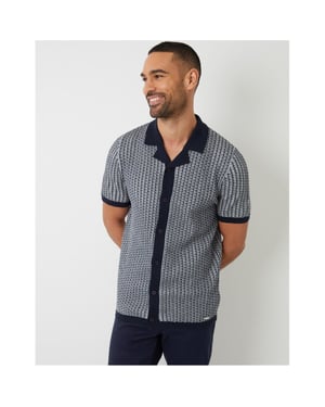 Men's Threadbare Ryeland Collared Short Sleeve Shirt in Navy