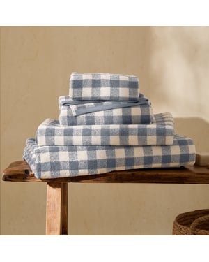 Yard Barton Gingham Check Hand Towel, Denim Blue
