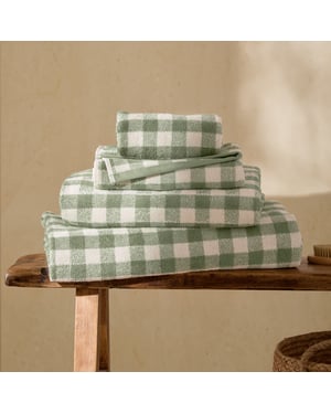 Yard Barton Gingham Check Bath Sheet, Forest Green