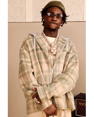 Oversized Hooded Heavyweight Brushed Check Overshirt