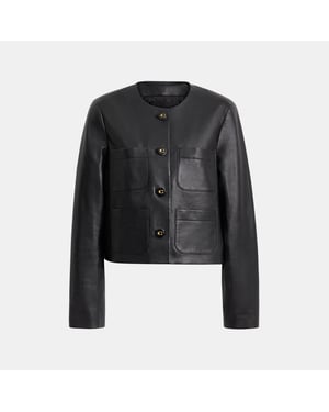 Collarless Leather Jacket