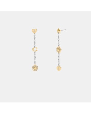 Pavé Tea Rose And Heart Linear Earrings