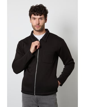 Black Zip Through Jersey Overshirt