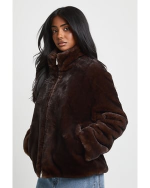 Two Tone Faux Fur Funnel Neck Jacket