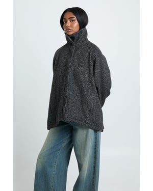 Oversized Textured Wool Look Bomber Jacket