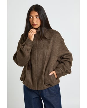 Tall Textured Funnel Neck Wool Look Jacket