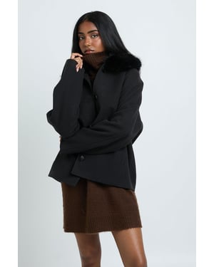 Faux Fur Collar Wool Look Coat