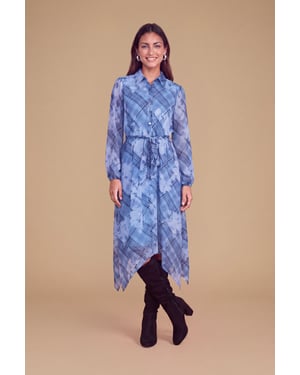 Petite Hanky Hem Printed Chiffon Shirt Dress