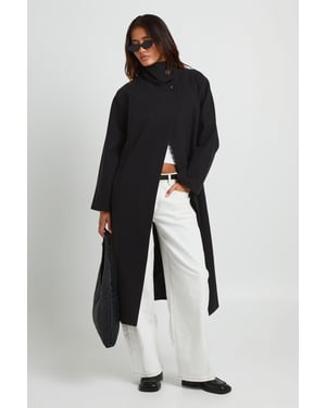 Funnel Neck Belted Wool Look Coat