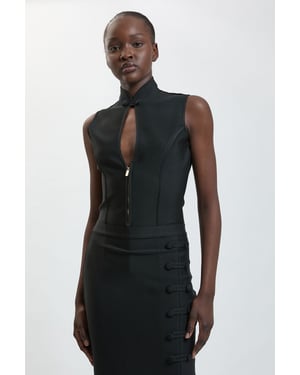 Military Detail Figure Form Bandage Sleeveless Knit Top