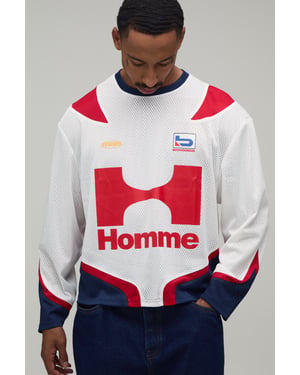 Oversized Boxy Homme Moto Mesh Long Sleeve Top