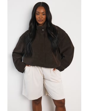 Plus Textured Faux Leather Funnel Neck Bomber Jacket