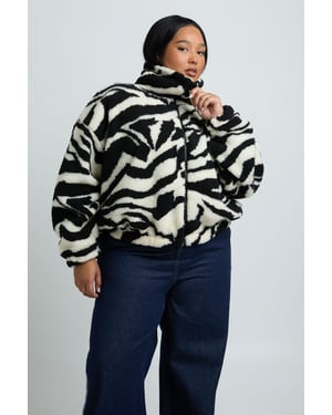 Plus Zebra Funnel Neck Teddy Bomber Jacket