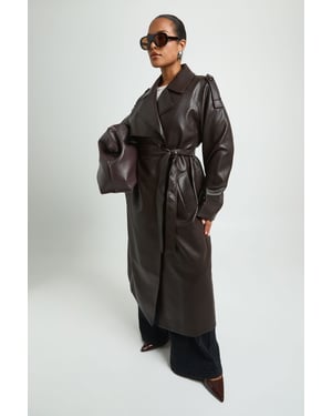 Plus Faux Leather Belted Trench Coat