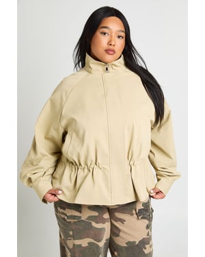 Plus Cinched Waist Funnel Neck Jacket