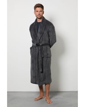 Charcoal Grey Shawl Collar Dressing Gown