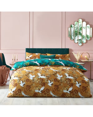Majestic Bird Demoiselle Botanical Reversible Duvet Cover Set