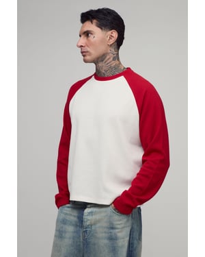 Tall Oversized Boxy Heavyweight Waffle Raglan Long Sleeve T-shirt