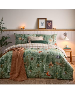 Lodge Wood 100% Brushed Cotton Duvet Cover Set