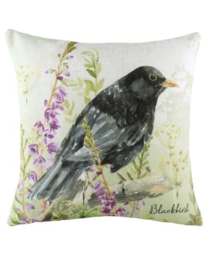 Evans Lichfield Spring Birds Blackbird Watercolour Printed Cushion Cover