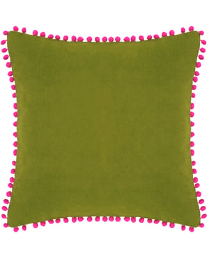 Paoletti Velvet Pom Pom Trimmed Feather Filled Cushion