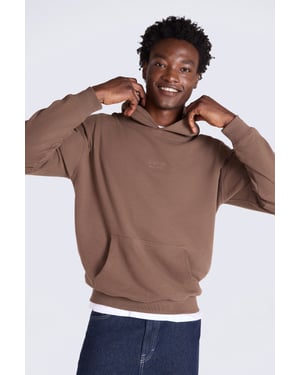 'Icon' Men's Logo Drop Shoulder Hoodie with Kangaroo Pocket Warm Sweatshirt Brown