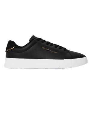 Tommy Hilfiger Heren-sportschoenen van 'Pebble Grain Court'-leer (Zwart/Goud)