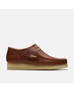 Men's Clarks Wallabee Moc Toe Lace Up Boat Shoes in Tan Leather