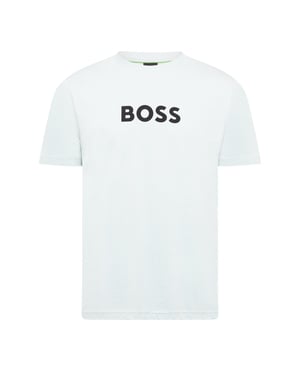 Men's Boss Wordmark Printed Logo Crew Neck Short Sleeve T-Shirt in Turquoise/Aqua