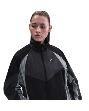 Women's Nike Bold Logo High Neck Raglan Sleeve Oversized Athletic Top in Black/Dk Smok