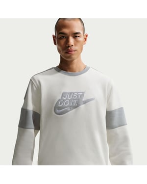 Men's Nike Wordmark Back Neck Logo Crew Neck Long Sleeve Sweatshirt in Sail/Lt Smoke