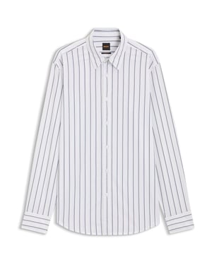 Men's Boss Button Down Collar Collared Neck Long Sleeve Shirt in White