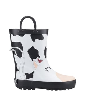 Cotswold Childrens/Kids Puddle Cow 3D Wellington Boots (Black/White)