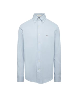 Gant Herenpiqué-overhemd met lange mouwen, normale pasvorm (Blauw)