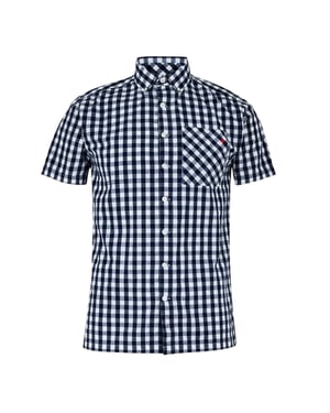 Lee Cooper Heren Gingham geruit overhemd met korte mouwen (Marine, Wit)