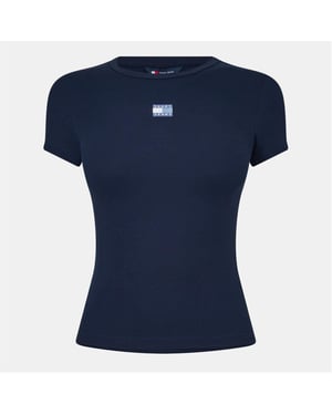 Tommy Jeans Dames-T-shirt met badge, geribd, normale pasvorm (Nachtelijke Marine)