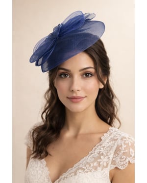 Pearl Bow Bloom Fascinator in Navy