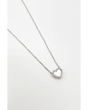 Diamante & Seashell Heart Necklace in Silver - Gift Boxed