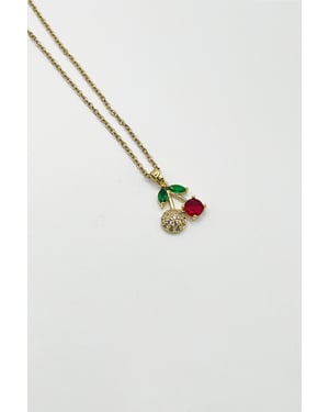 Cherry Rhinestone Gold Necklace