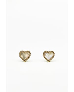 Diamante & Seashell Heart Earrings In Gold