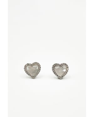 Diamante & Seashell Heart Earrings In Silver