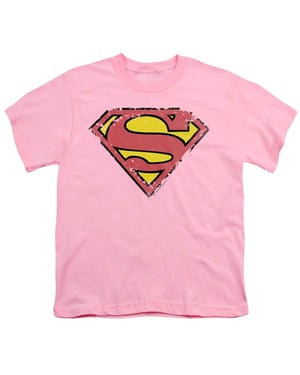 Superman T-shirt met verweerd schildmotief voor kinderen (Roze)