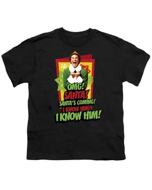 Elf T-shirt voor kinderen: De kerstman komt eraan! Ik ken hem! (Zwart)
